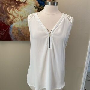 Express White V-Neck Blouse with Zipper